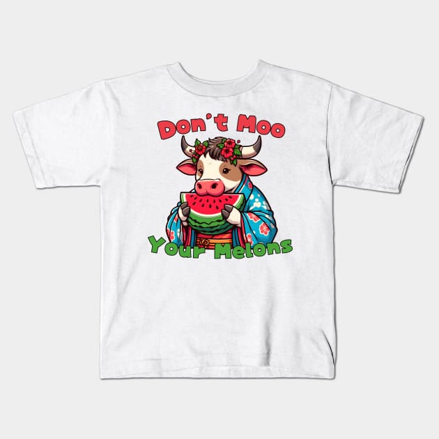 Watermelon cow Kids T-Shirt by Japanese Fever